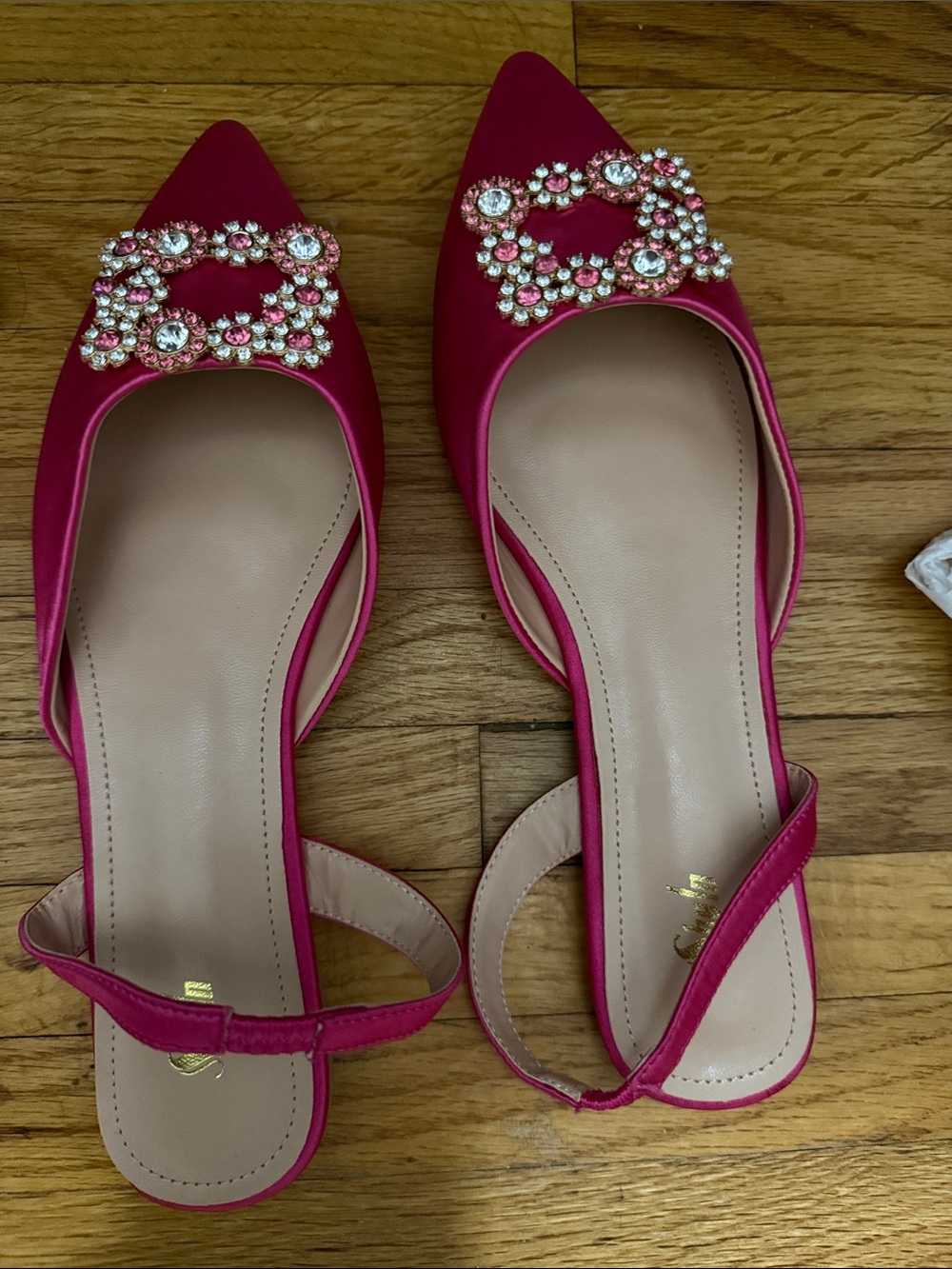 SHEIN Fuchsia Pointed Toe Slingback Mules with Jeweled Buckle